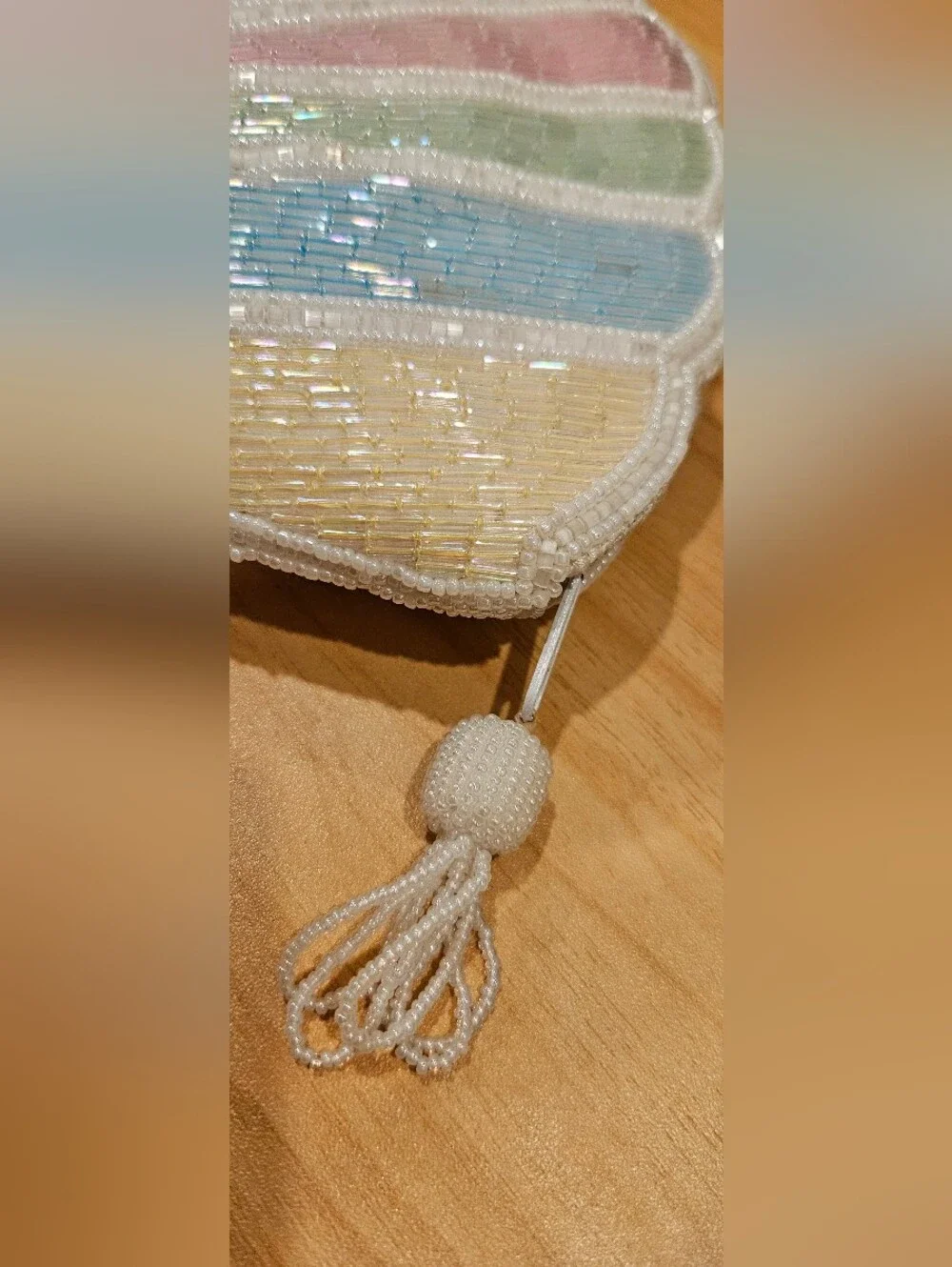 Vintage Handmade Beaded Seashell Pastel Color Pouch Bag Zipper Closure Boho Chic